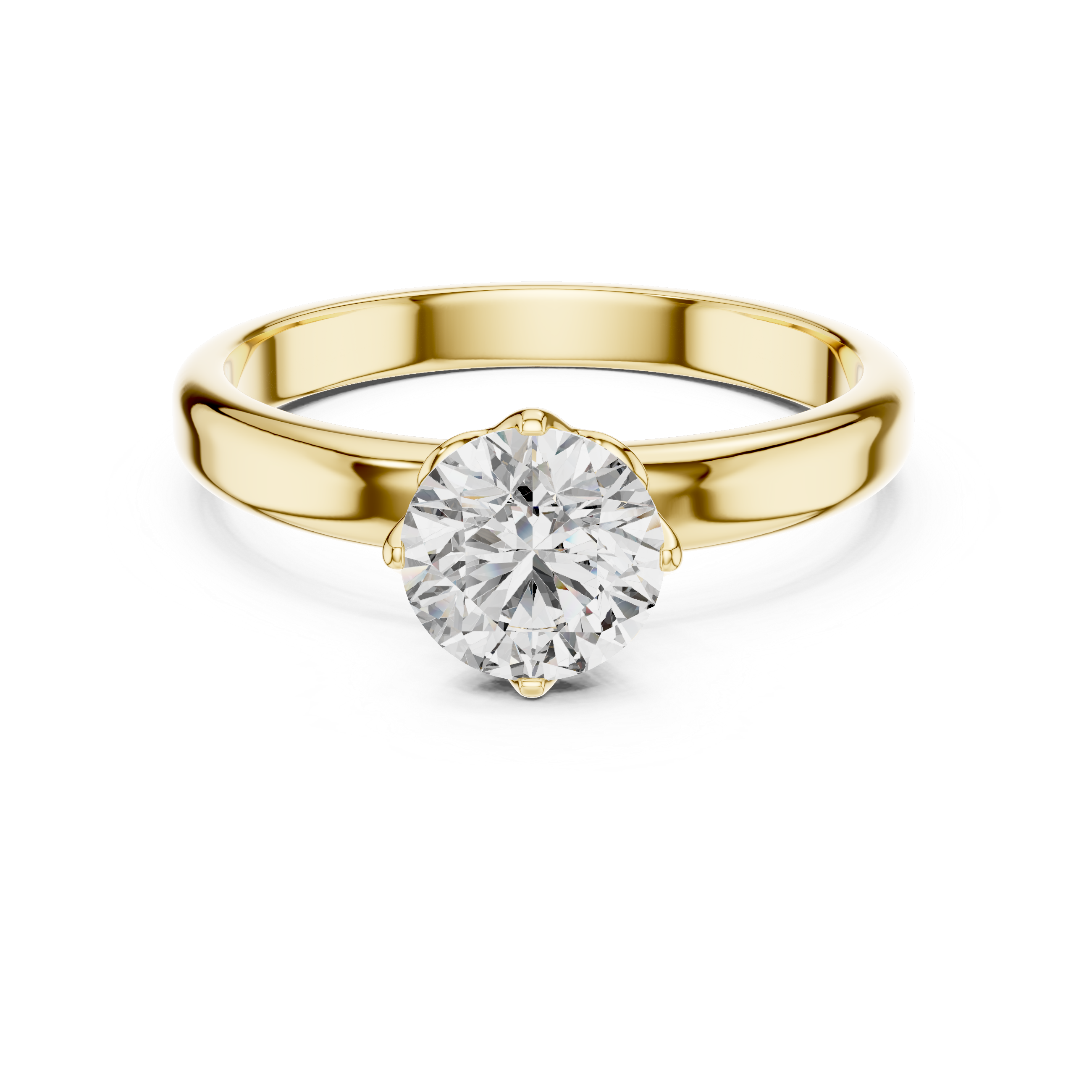 Gold ring with a diamond on a white background